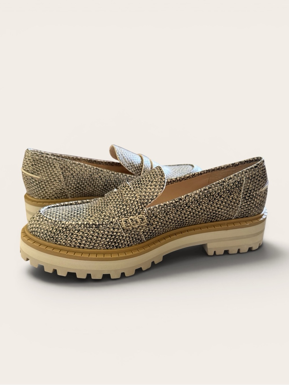 Vince Camuto Leopard-Print Slip-On Loafers in Beige and Black
